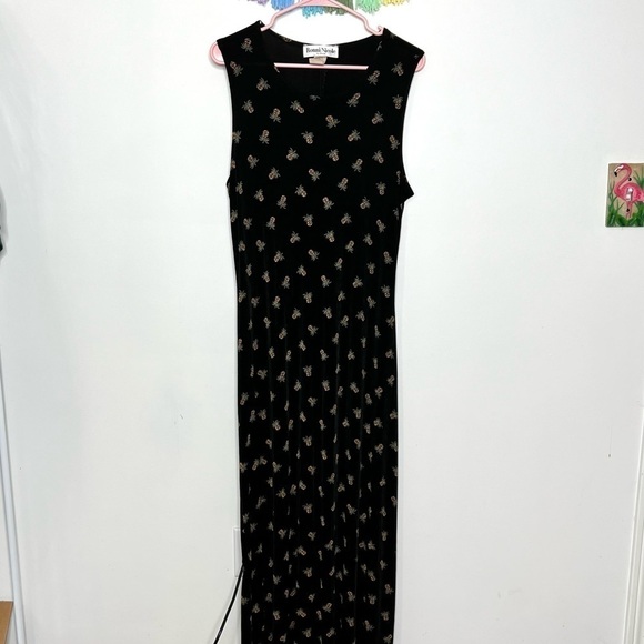 Vintage Ronni Nichole Black Mini Pineapple Printed Tropical Maxi Dress Medium - Picture 2 of 11